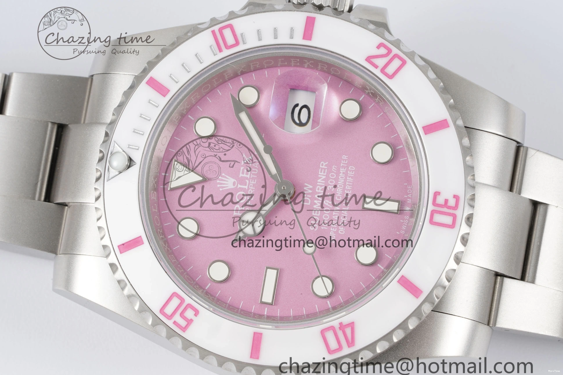 MiroTime 0104 Submariner Sandblasted DIWF Best Edition White Bezel Pink Dial Dial on SS Bracelet VR TravelReady 2066